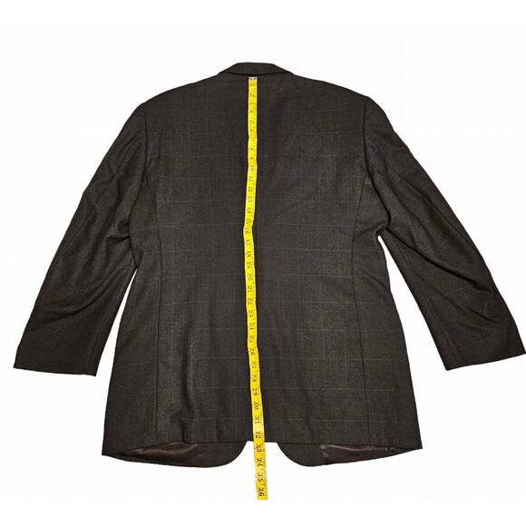 Evan Picone Jacket Mens 44L Sports Coat Brown Worsted Wool Windowpane Hechts - Picture 7 of 10